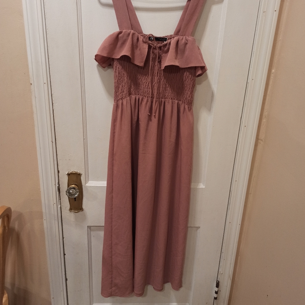 Derek Heart Smocked Maxi Dress ZS medium Pink Boho Peasant Strapless Pullover